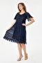 Navy Blue Italian Sequin Embroidered Lace Lined Silk Dress 38 - 44 Sizes - 2