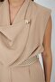 Women's Beige Flared Collar Belted Sleeveless Wide Leg Jumpsuit Nbmy4030 - 3