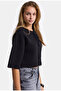 Women's Black W6-1 Large Buttoned Belted Cropped Cardigan Design Knitwear Cardigan - 7