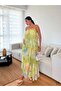 Women's Green Layered Lace Detailed Patterned Maxi Dress