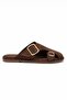 Almond Women's Brown Double Buckle Detailed Suede Slippers - 2