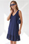 Women's Plain Navy Blue V-Neck Skirt Ruffled Knitted Viscose Dress Elb-19002688 - 3