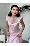 Women's Pink Square Neck Plaid Patterned Strappy Drawstring Waist Midi Dress