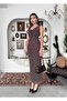 Women's Coffee Color Midi Dress Plaid Patterned Degaje Collar Draped Strap Tulle - 8