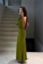 Women's Green Degaje Collar Backless Maxi Length Premium Dress Nbdf298 - 2
