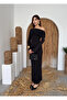 Women's Black Midi Dress Asymmetrical Collar Long Sleeve Draped Slim Fit - 6