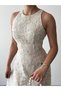 Women's Ecru Midi Dress Sleeveless Round Neck Floral Patterned Lace Evening Dress - 3