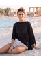 Women's Asymmetrical Knitwear Transparent Poncho Black - 2
