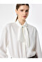 Regular Fit Scarf Collar Long Sleeve Button Detailed Crepe Shirt - 2