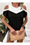 Women's short sleeve round neck two-tone viscose blouse - 2