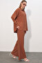Women's Textured Shirt and Pants Two-Piece Set 6710 - Tan - 3
