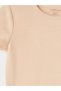 Vizyon New Season Beige Crew Neck Baby Girl Snapback Bodysuit 3-Piece - 6