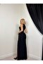 Women's Black Maxi High Neck Sleeveless Draped Slit Bodycon Dress - 2