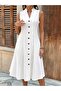 Women's Sleeveless V-Neck Buttoned Linen Long Dress - 4