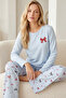 Blue Patterned Embroidered Cotton Lycra Knitted Pajama Set26240299