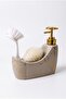 300 ml Stone Gray Marble Patterned Ceramic Liquid Soap Dispenser and Sponge Holder |   Gold Pumped - 3