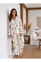 Women's Small Floral Patterned Plus Size Buttoned Pajama Set Long Sleeve Home Wear Set Oversized Model Combed Cotton Stylish and Comfortable Loungewear Dowry Set Maternity Breastfeeding Pajama Set