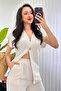Women's Stone Bottom - Top Set Linen Double Set Single Button V-Neck Lace-Up Wide Leg - 3