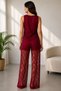 Handmade Red French Lace Jersey Fabric Women's Set – Floral Pattern Blouse & Pants Set - 3