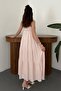 Women's Pink Thin Strap Gipeli Striped Layered Maxi Muslin Summer Dress - 5