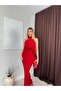 Women's Red Halter Neck Draped Backless Long Slim Fit Evening Dress - 4