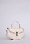 Asymmetrical Stylish Design Quilted Embroidered Women's Handbag Cream - 5