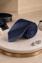Navy Blue Small Pattern Italian Silk Pleated Tie Est255