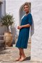 Navy Blue Pool Collar 3/4 Sleeve Hidden Pocket Lined Embroidered Casual Cotton Woven Dress 105 56 - 3