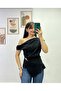 Boat Neck Asymmetrical Cut Blouse with Draped Waist and Accessory Detail