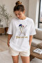 Women's Short Sleeve White Tshirt Hip Hop Teddy Bear Dance Oversize - 4