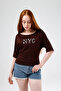 Wide Collar Embroidery Detailed Basic T-Shirt - 6
