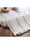 Beige tassel table runner, bohemian style, cotton and linen blend, with tassels, rectangular crocheted lace, mesh, kitchen tablec...