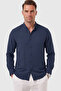 Men's Navy Blue Hakim Collar Shirt Relaxed Fit Lycra Cotton Wrinkle-Free No Ironing Required 2602632 - 3