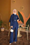Navy Blue Buttoned Belted Tunic Pantsuit - 2