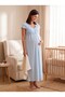 New Season Blue Lace Detailed Special Design Short Sleeve 100% Cotton Maternity Nightgown with Breastfeeding Feature - 3