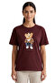 Women's Burgundy Jacket Teddy Bear Printed 100% Cotton Comfortable Fit T-Shirt