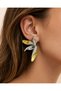 Silver Color Women's Earrings with Yellow Detailed Leaf Design - 2