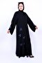 Black Abaya with Blue Flower Embroidery and Bead Handwork - 4