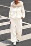 Muchi Ecru Fur Hooded Oversize Premium Kangaroo Pocket 3 Thread Thick Sweatshirt Tracksuit Set - 5