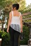 Women's White Strappy Ruffled Hem Asymmetrical Lined Gathered Tulle Blouse Arm-26Y001086 - 2