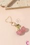 Pink Glitter Cherry Flower Bag Ornament Keychain - Gift Gold Heart Metal Clip Bag Charm - 3