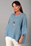 Women's Italian Boat Neck Athlete Mesh Linen Bohemian Blouse - 2