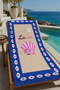 Navy Blue Framed Pink Seashell La Dolce Vita Patterned 70X150 Beach Towel - Digital Printed Bath Towel