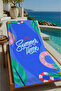 Blue Purple Tropical Summer Time Written 70X150 Beach Towel - Cotton Bath Towel