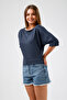 Stone Detailed Lycra Wide Collar Stylish Bodysuit - 5