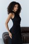 Black Halter Neck Draped Buckle Detailed Slit Evening Dress - 4