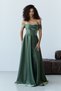Khaki Low Sleeve Stone Embellished Underwire Long Evening Dress