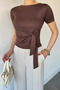 Brown Women's Side Tie Blouse - 2