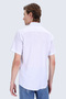 White Comfort Fit Button-Down Collar Short Sleeve Cotton Linen Blend Shirt - 5