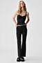 Efilius Women's Slim Wide Leg Zippered Black Trousers - 4